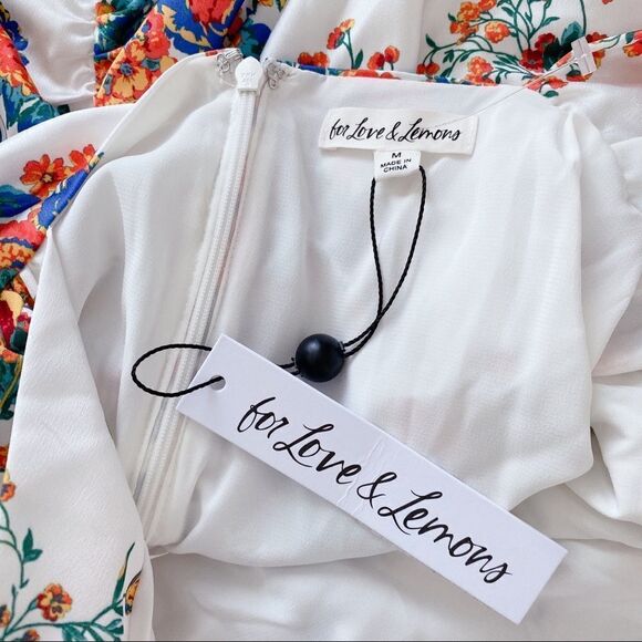 For Love & Lemons Womens Brandi Floral Ruched Mini Dress White Multi Size Medium - Picture 12 of 13